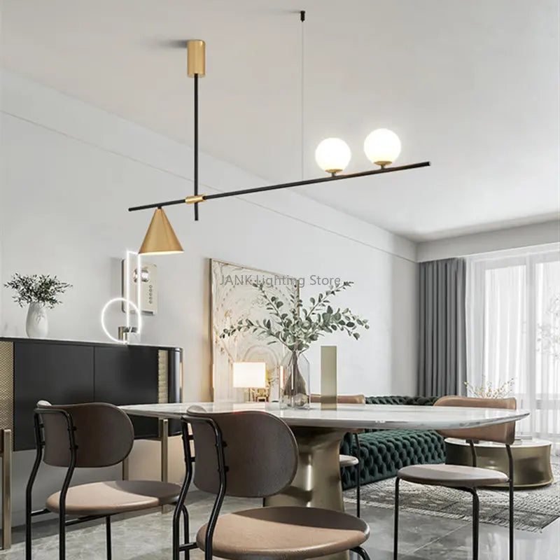 Afralia™ Nordic Black Gold Chandelier LED Pendant Lamp for Living Room Kitchen Restaurant