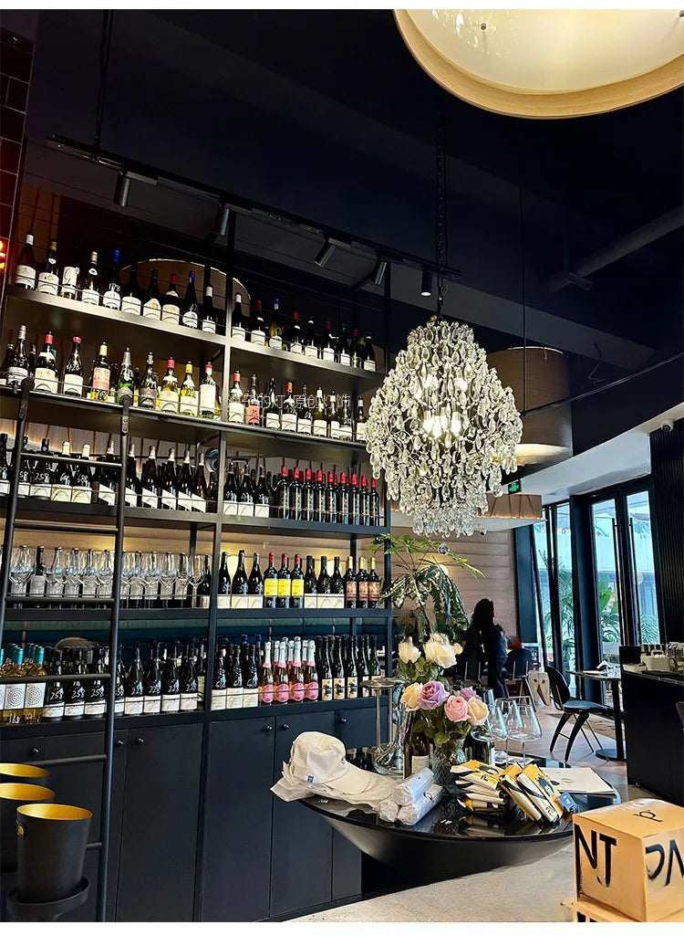 Afralia™ Iron Crystal Chandelier Pendant Light for Modern Home Decor and Coffee Bar