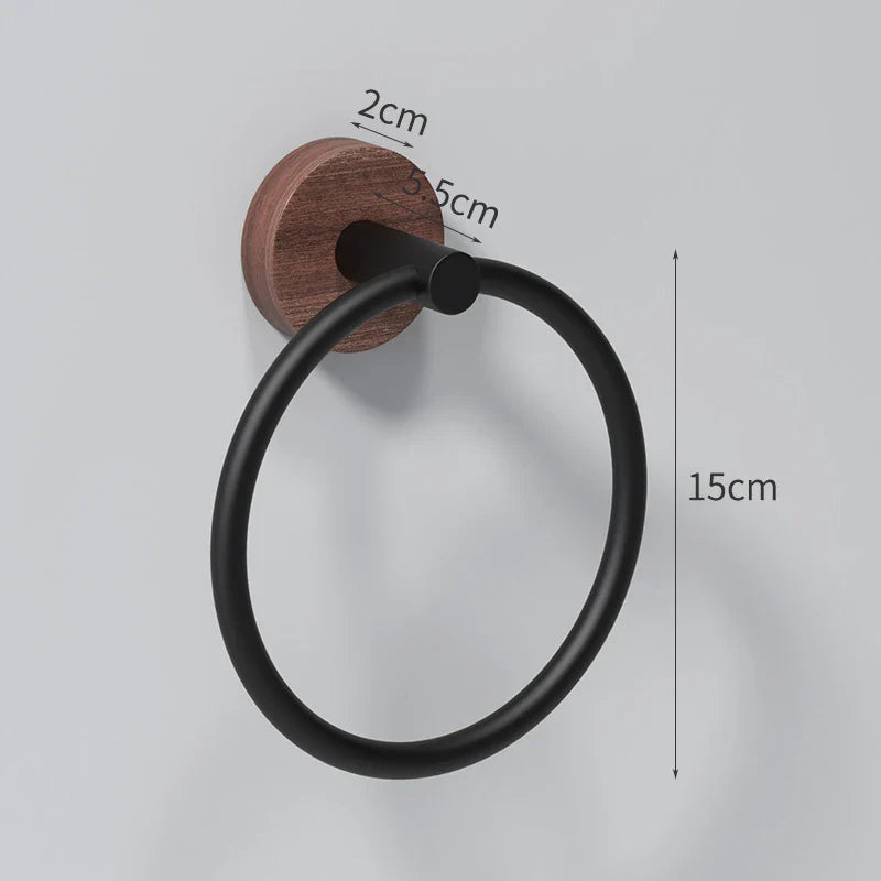 Afralia™ Aluminum & Walnut Towel Ring: Bathroom & Kitchen Wall Mount Holder