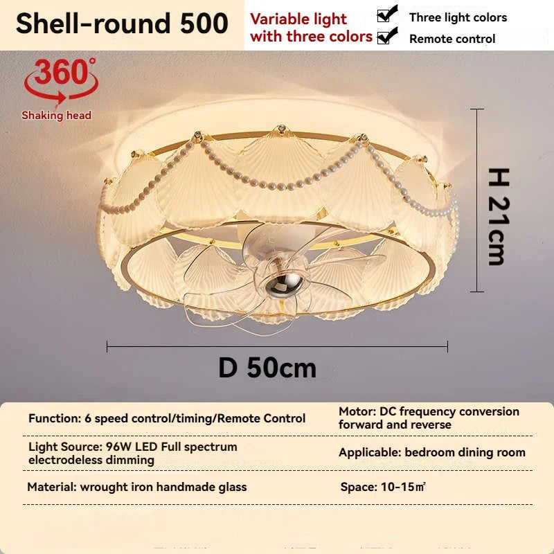 Afralia™ French Cream Feather Shell Ceiling Fan Light - Smart Home Style