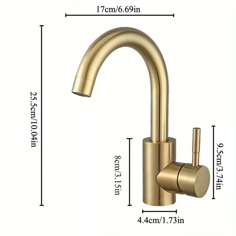 Afralia™ Gold Stainless Steel Basin Faucet, Single Handle Hot/Cold Bathroom Sink Mixer