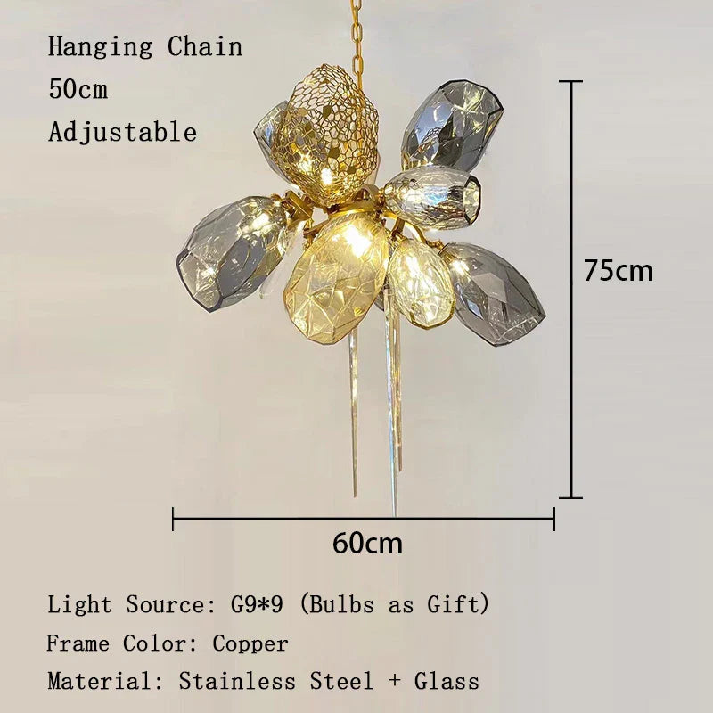 Afralia™ Gold Glass Chandelier: Modern Artistic Personality, High-End Lighting for Living & Dining Room