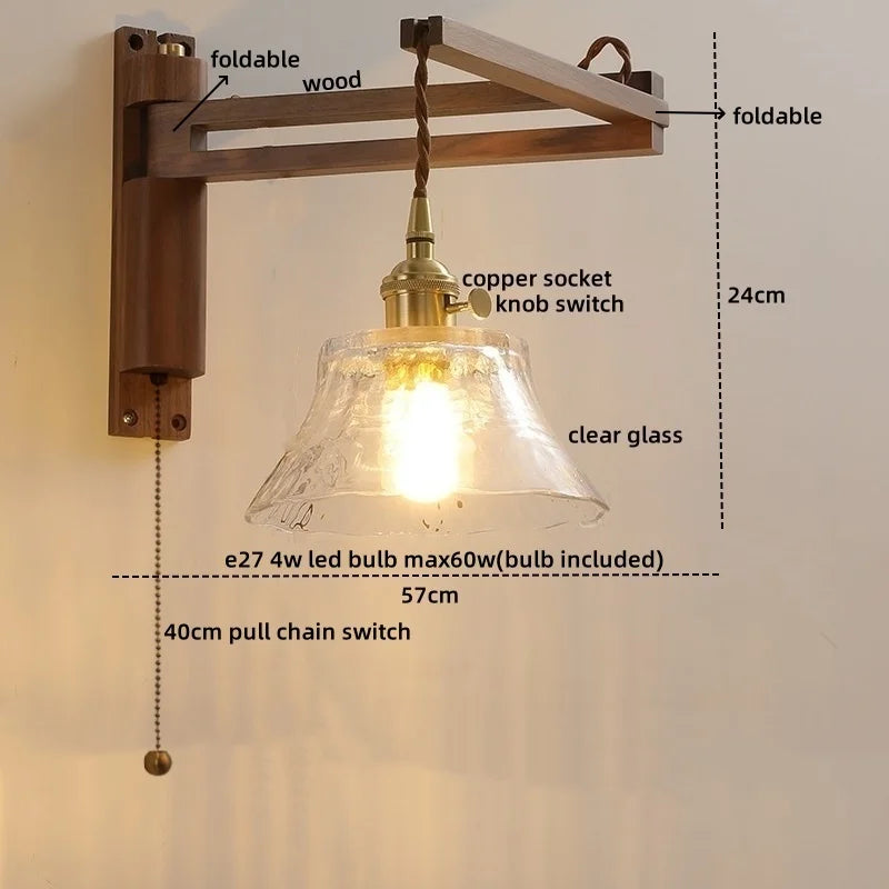 Afralia™ Modern LED Wall Lamp Wood Glass Nordic Bathroom Bedroom Living Room Light