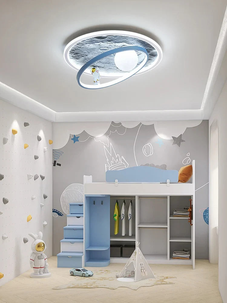 Afralia™ Astronaut LED Chandelier: Remote Control Kids Ceiling Pendant Light for Bedroom & Nursery