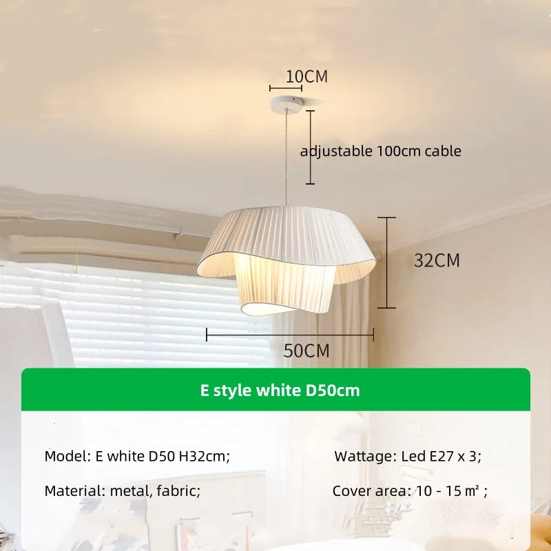 Afralia™ Nordic Fabric LED Chandelier Minimalism Pendant Light for Bedroom Dining Room