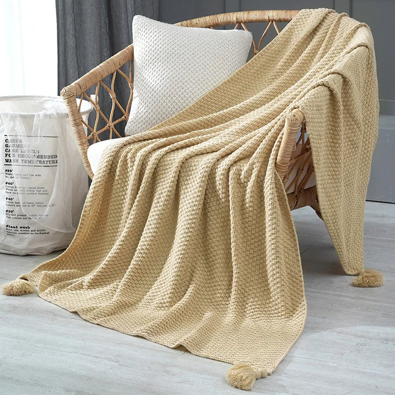 Afralia™ Knitted Sofa Throw Blanket with Fringe Yarn