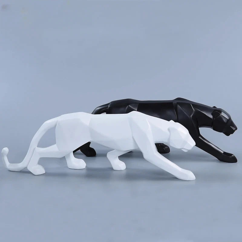 Afralia™ Panther Statue Geometric Resin Leopard Sculpture Home Office Decor Craft