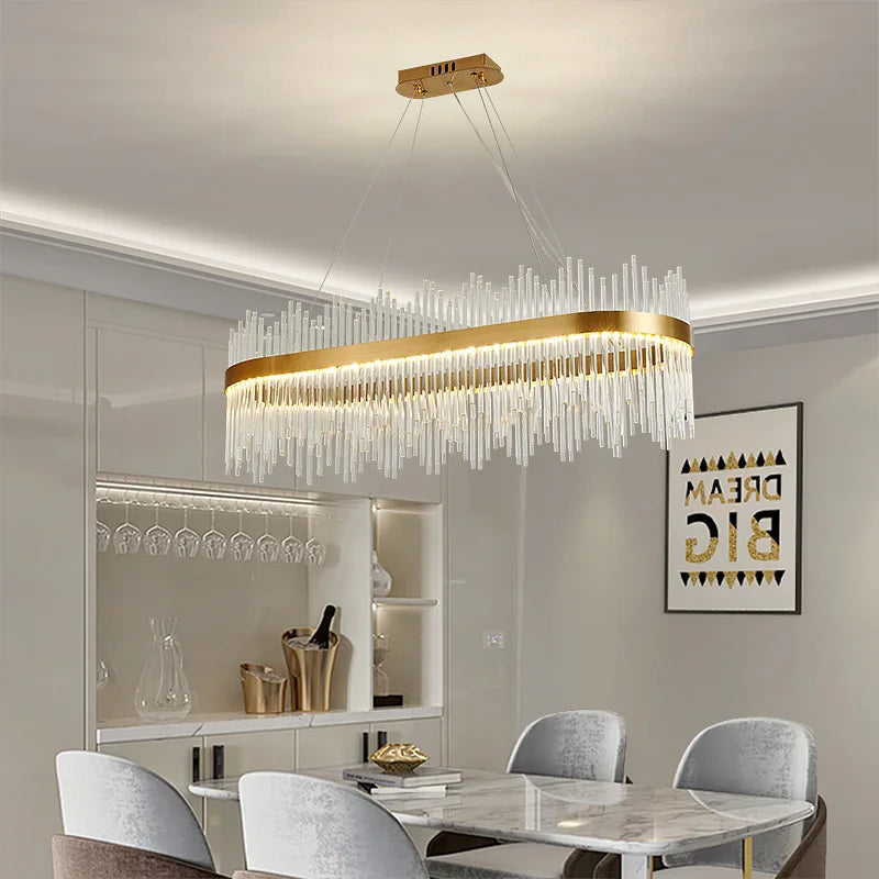 Afralia™ Crystal Rod Round Chandelier: Modern Nordic Light for Living Room, Bedroom, Dining Room, Kitchen