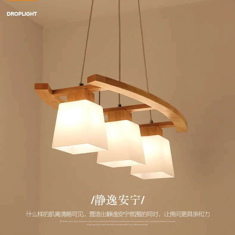 Afralia™ Nordic Wood Pendant Lights LED Modern Lamps for Dining Living Room - Japanese Style