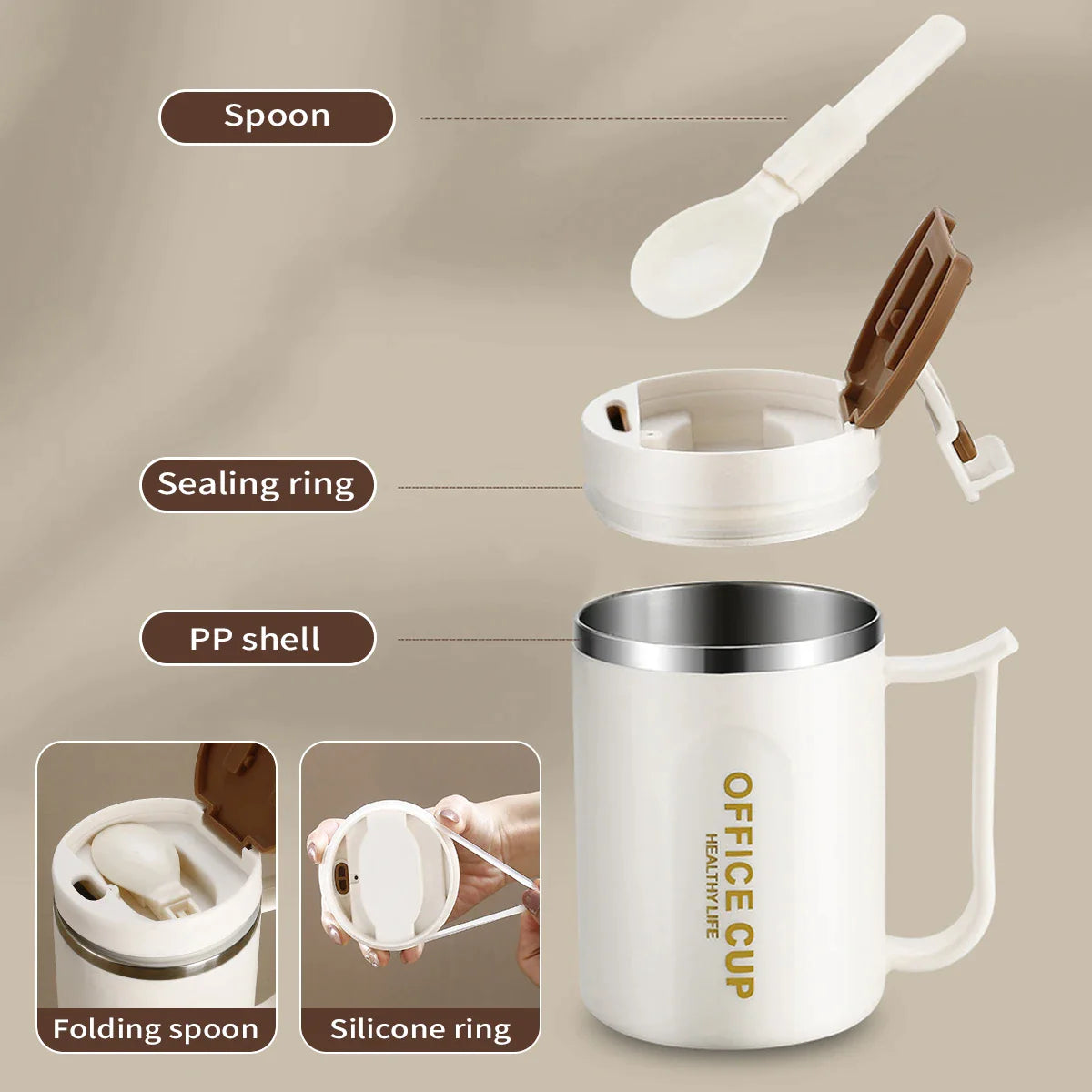 Afralia™ Stainless Steel Coffee Travel Mug with Handle, Sealing Lid, Double Wall Design