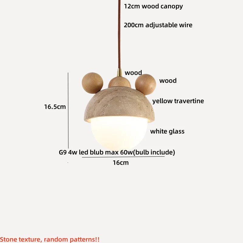 Afralia™ Nordic LED Pendant Lights Yellow Travertine White Glass Wood Hanging Lamp