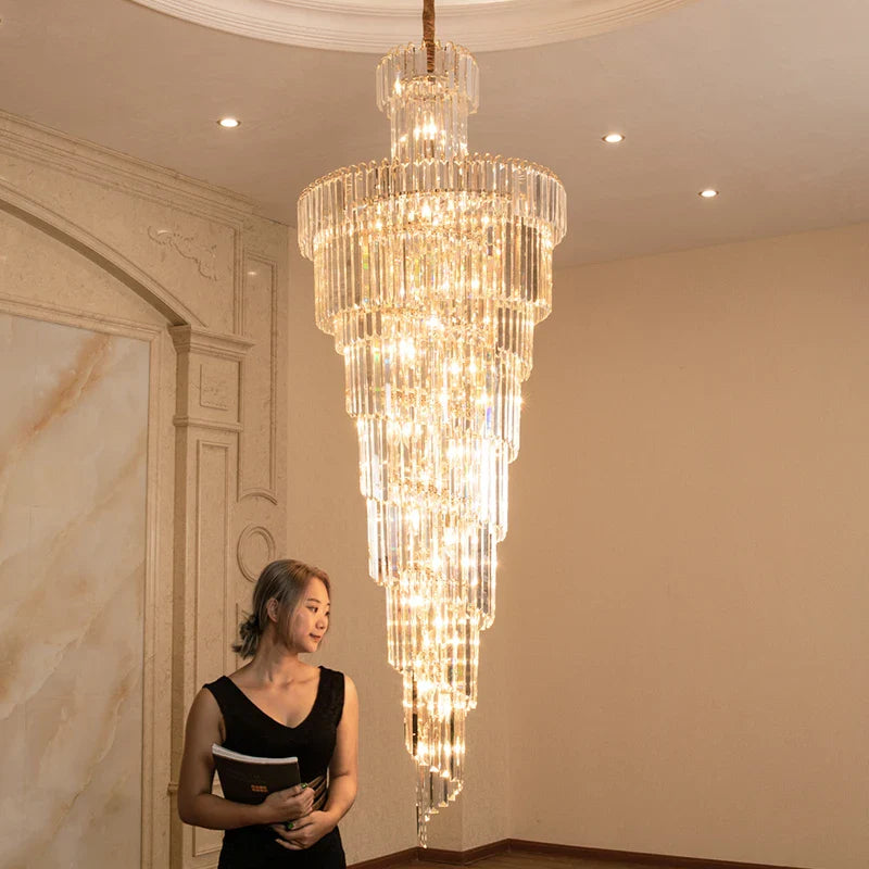 Afralia™ Gold Crystal Duplex Building LED Chandeliers - Luxury Staircase Decoration