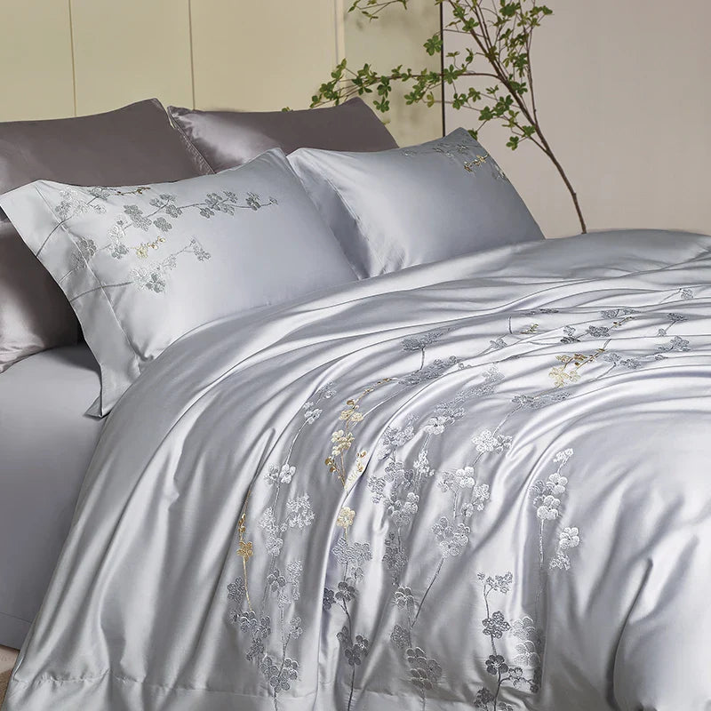 Afralia™ Egyptian Cotton Flowers Embroidery Bedding Set 6-Piece Home Textiles