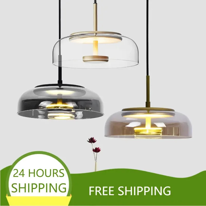 Afralia™ Glass Pendant LED Light Fixture - Modern Minimalist Hanging Lamp for Dining Room