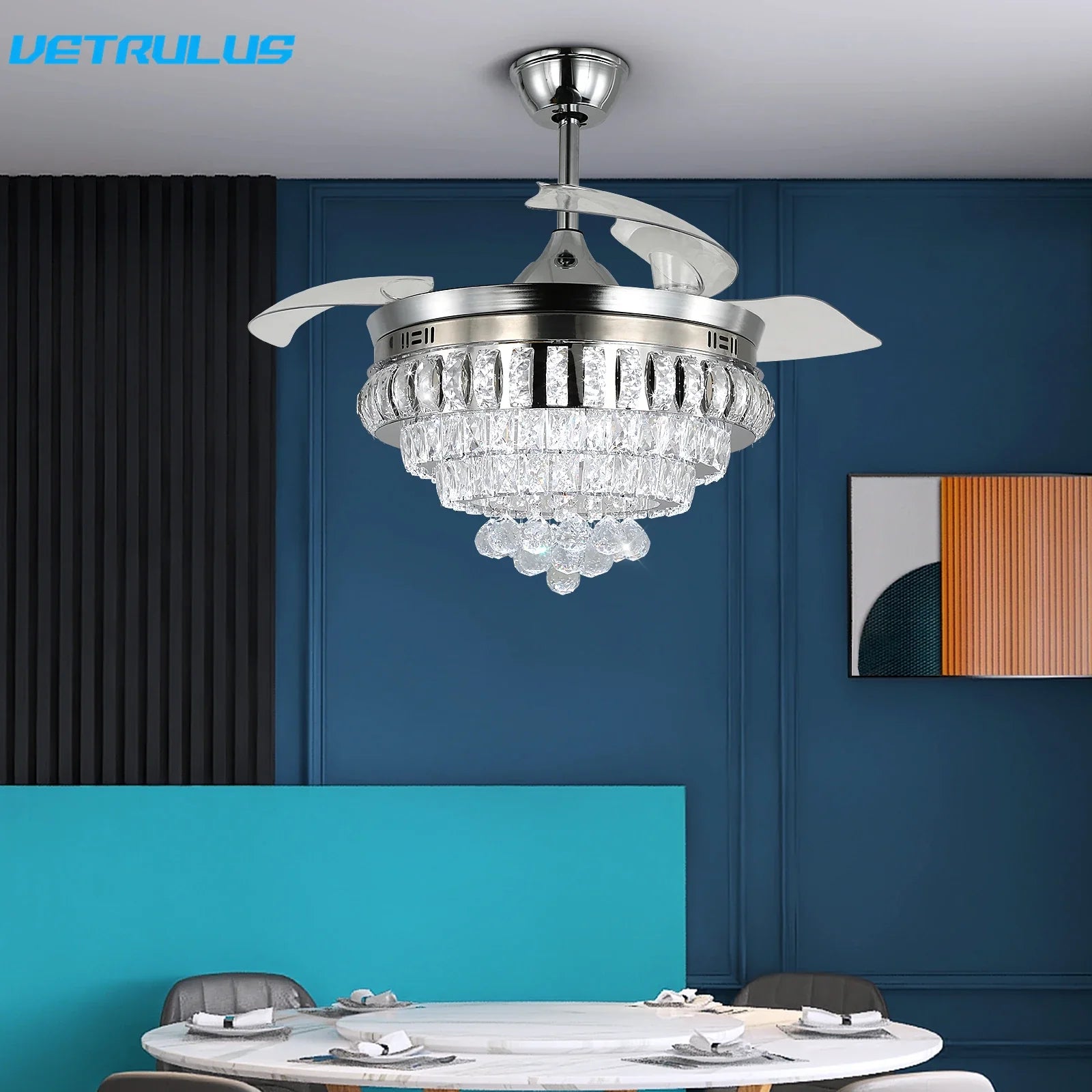 Afralia™ Crystal Ceiling Fan with LED Light and Remote Control