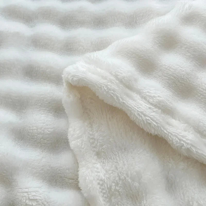 Afralia™ Soft Plush Faux Rabbit Fur Throw Blanket - White Striped Luxury Fluffy Blanket