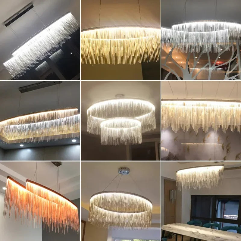 Afralia™ LED Aluminum Tassel Chandelier: Modern Dimmable Light for Living Room, Hotel, Hall