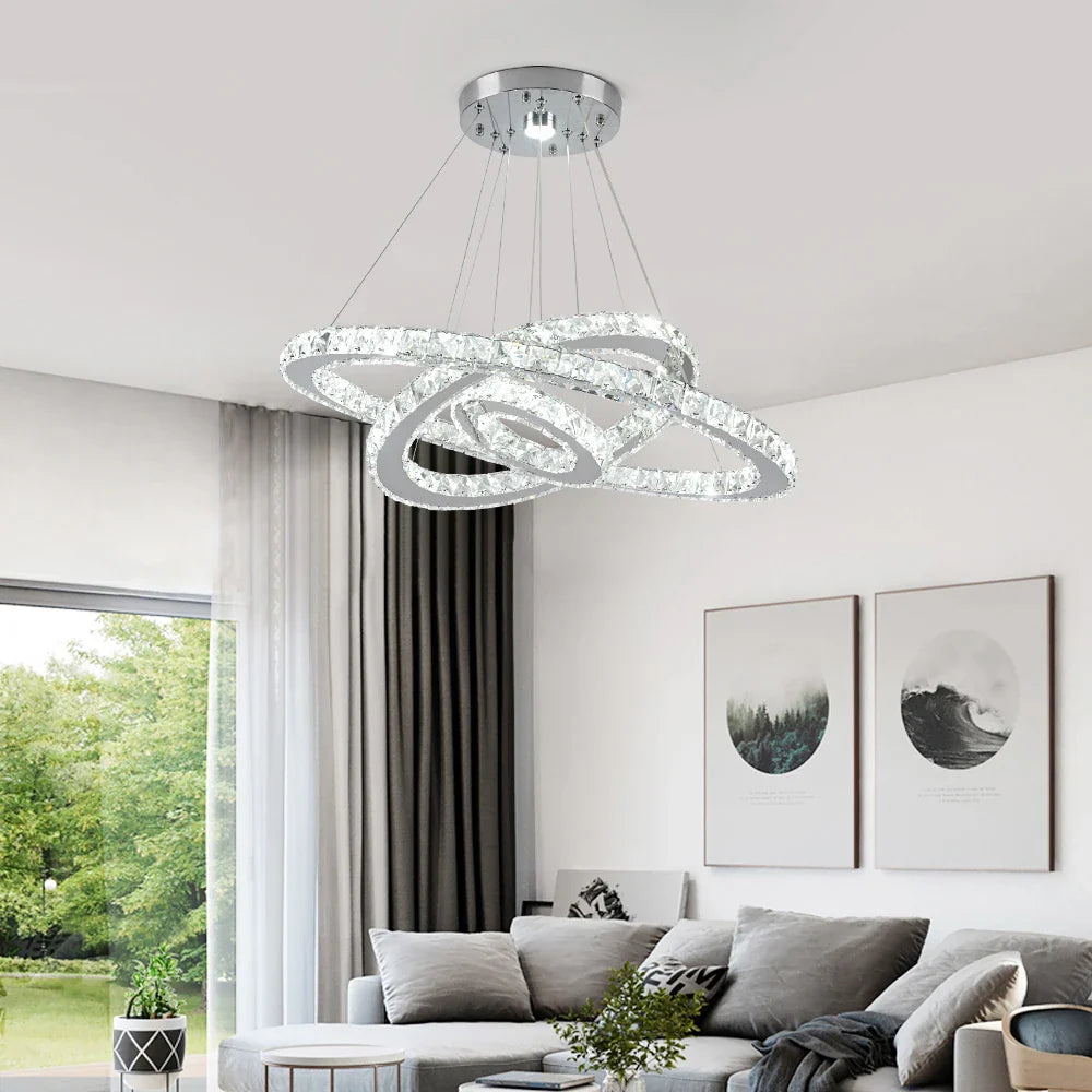 Afralia™ Crystal Rings LED Chandelier Pendant Light Fixture