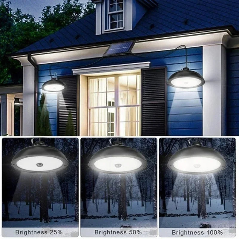 Afralia™ Solar Outdoor Chandelier: Waterproof LED Double-head Pendant Light with Remote Control