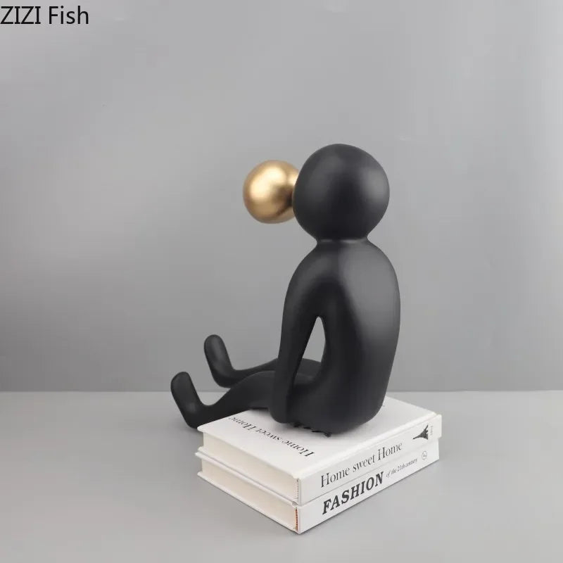 Afralia™ Minimalism Black Figures Resin Statue Crafts Desk Decor Ornaments Sculpture Aesthetics