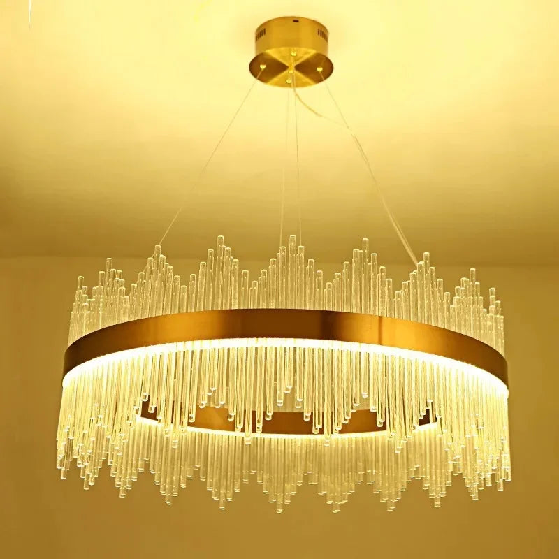 Afralia™ Gold Crystal Chandelier Dimmable Luxury Pendant Lights for Bedroom & Living Room