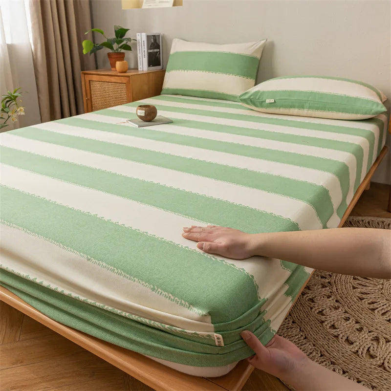 Afralia™ Coarse Cloth Prue Cotton Queen Fitted Sheet Set with Pillowcases