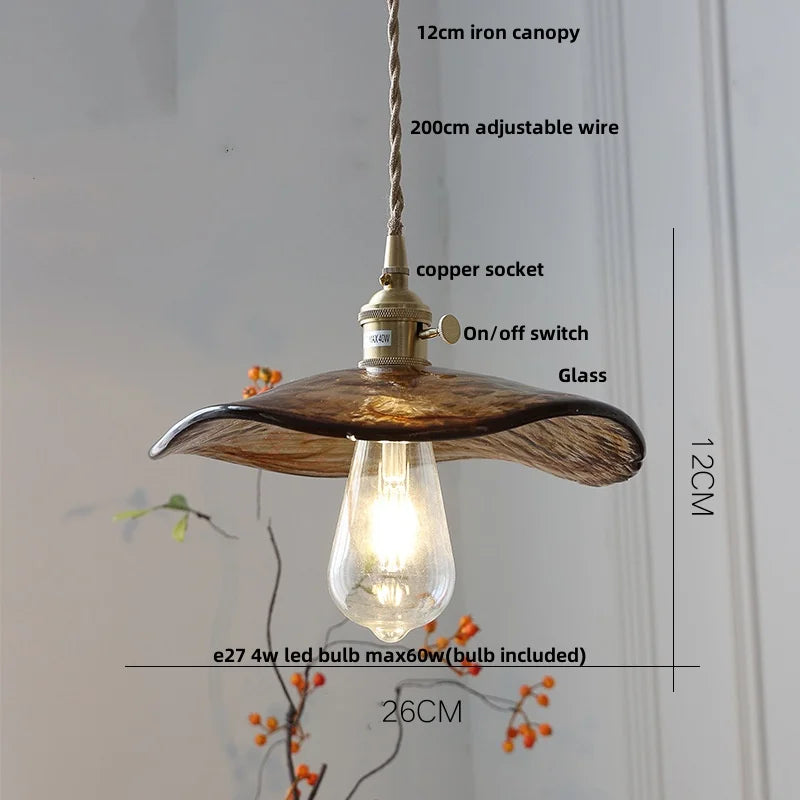 Afralia™ Wood Amber Glass LED Pendant Light Fixture - Nordic Modern Hanging Lamp