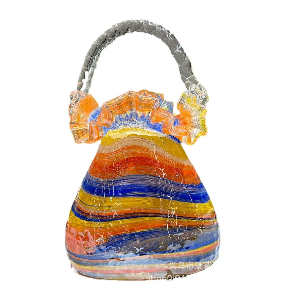 Afralia™ Glass Vase Basket Handbag Flower Arrangement Home Decoration Accessories