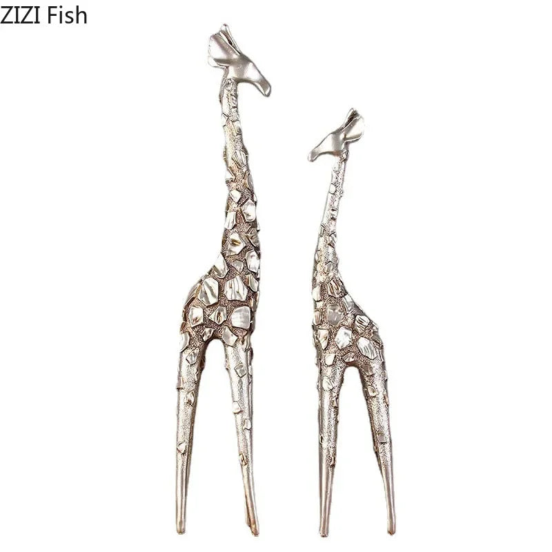 Afralia™ Silver Giraffe Sculpture Resin Crafts Room Decor