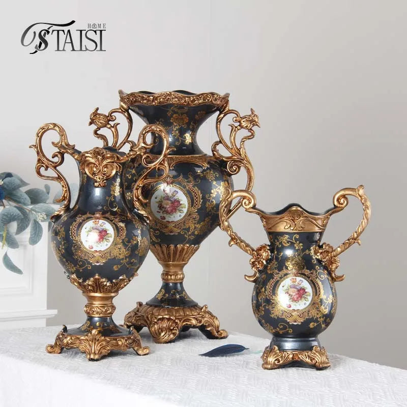 Afralia™ Luxury Resin Vase: European Style Creative Decor, Double Ear Handicraft Tabletop Decoration