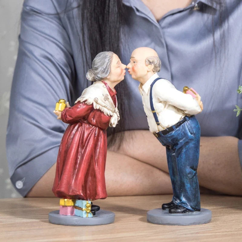 Resin Handicraft Old Couple Figure Sculpture by Afralia™ - Home Decor Figurines