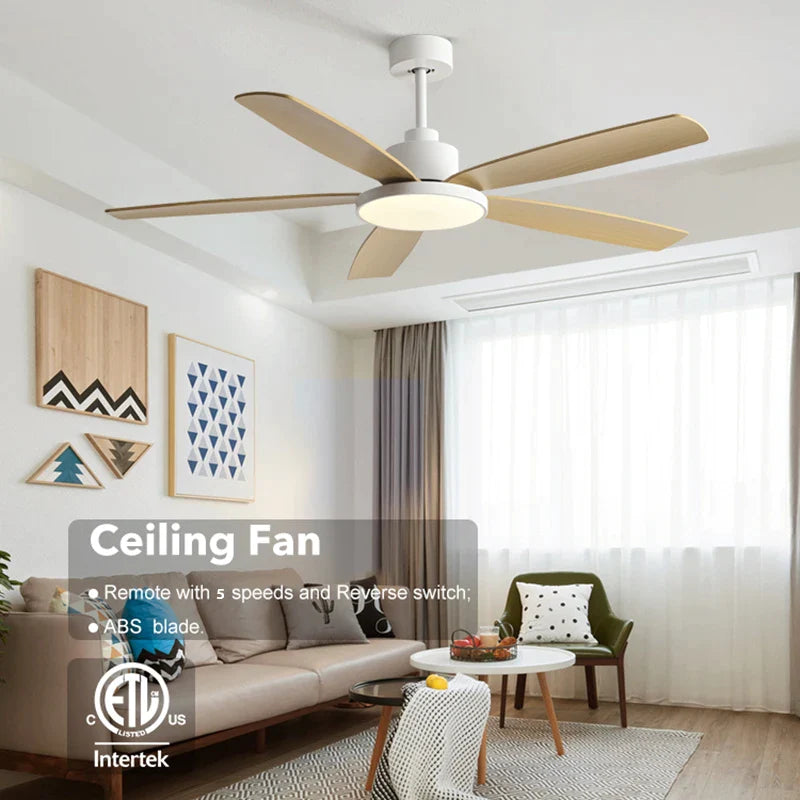 Afralia™ Living Bedroom Ceiling Fan With Light, Remote Control, 48-60 Inch, LED, DC, 220V