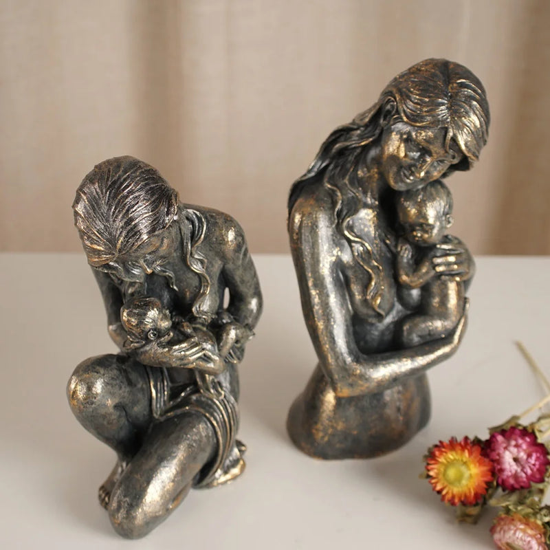 Afralia™ Mother & Baby Abstract Sculpture: Indoor Outdoor Home Garden Shelf Decor