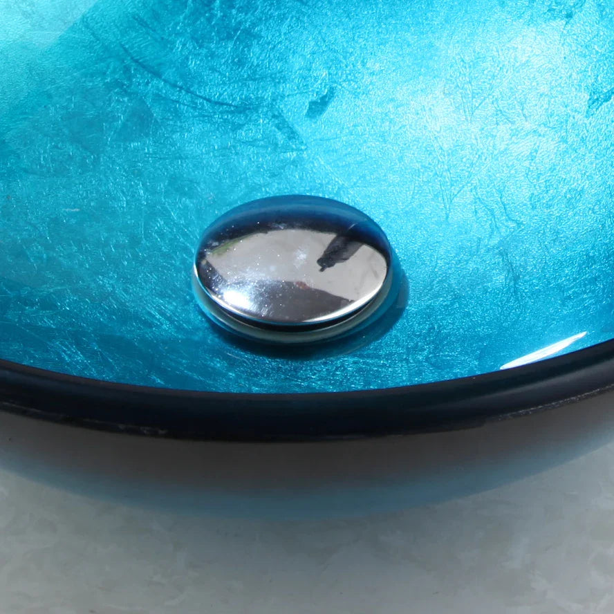 Afralia™ Bule Glass Sink Set with Matte Black Mixer Faucet Tap and Pop Drain