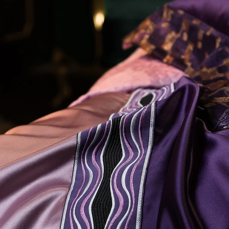 Afralia™ Svetanya 200S Embroidery Egyptian Cotton Bedding Set King Queen Linens