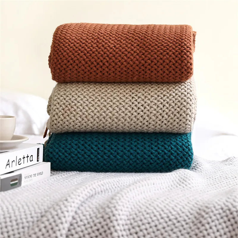 Afralia™ Cozy Nordic Knit Sofa Blanket with Tassels & Fleece Throw