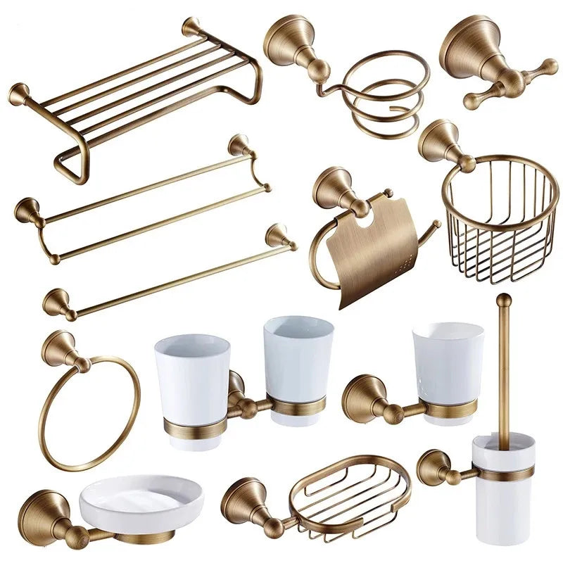 Afralia™ Bronze Bathroom Accessories Set: Towel Rack, Toilet Brush Holder, Soap Dish, Towel Shelf
