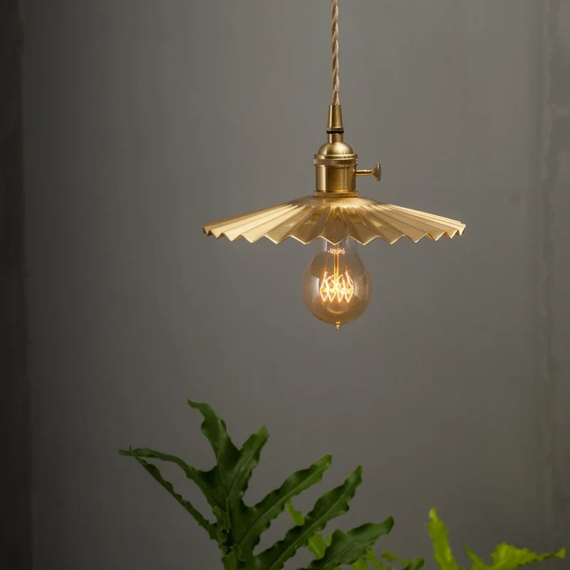 Afralia™ Brass Pleated LED Pendant Lights for Vintage Loft Decor and Lighting