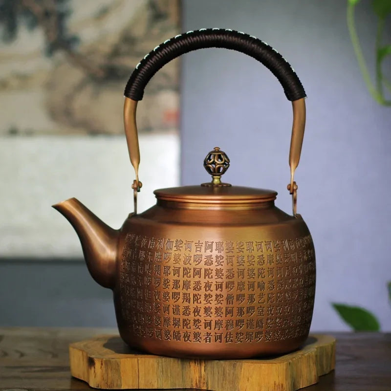 Afralia™ Vintage Copper Teapot 2L Gas Stove Charcoal Boiler Tea Set