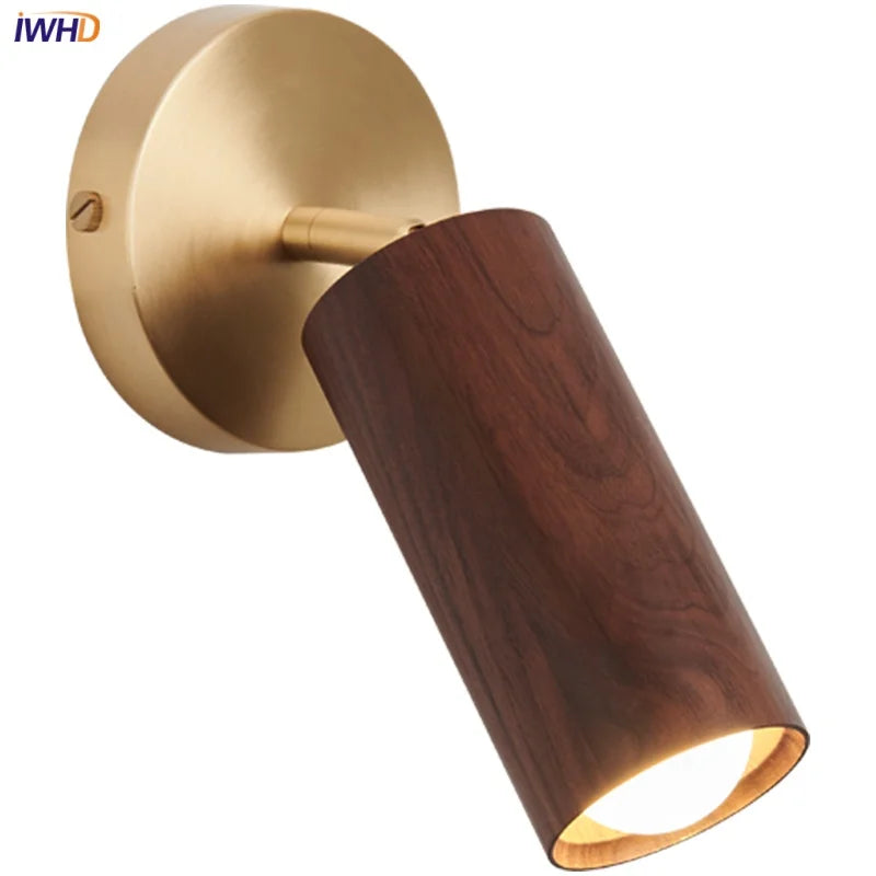 Afralia™ Wood Nordic LED Wall Light - Modern Copper Canopy Bedside Lamp