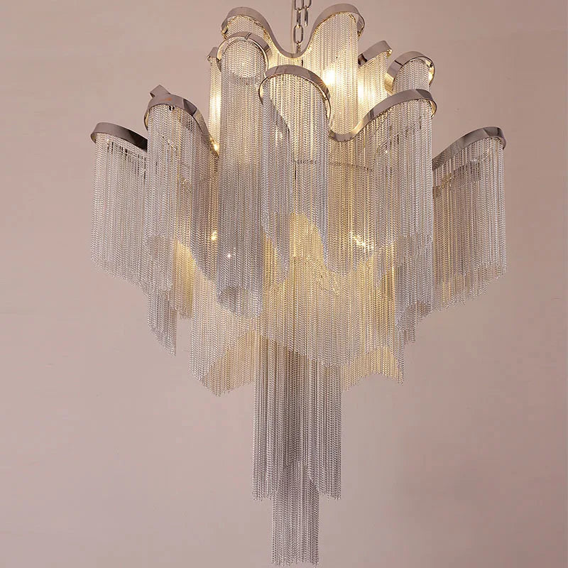 Afralia™ Luxury Tassel Chandelier: Elegant Aluminum Chain LED Lighting for Living Room Loft Villa
