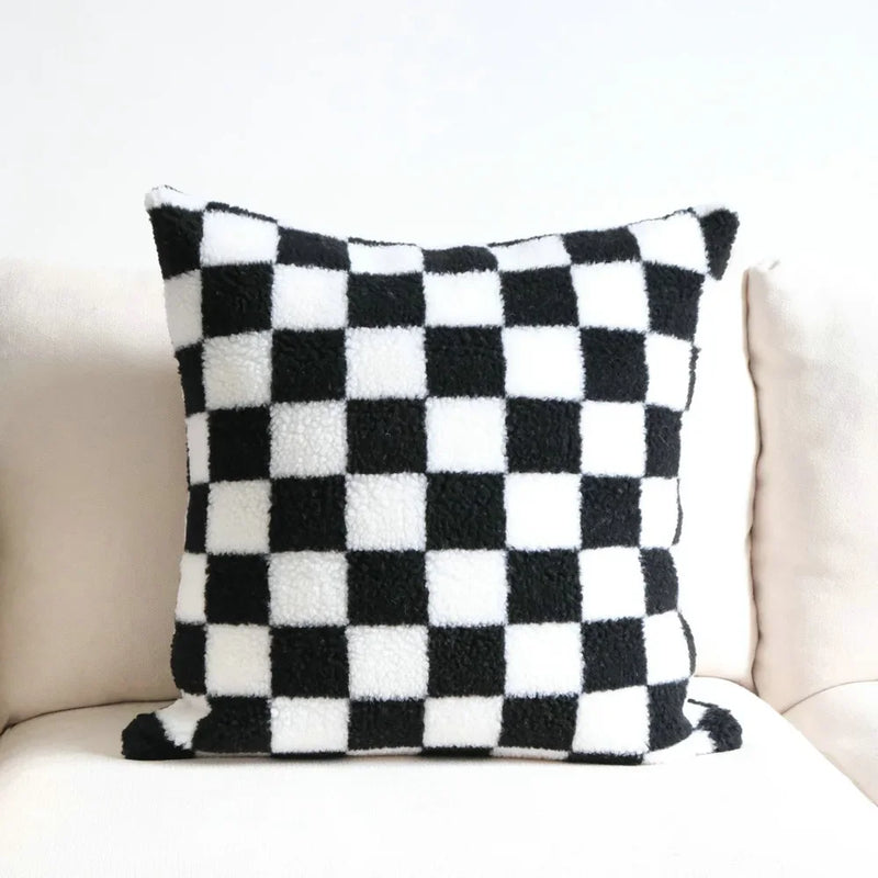 Afralia™ Houndstooth Cushion Cover 30x50cm Black and White Bow Waist Pillow Case