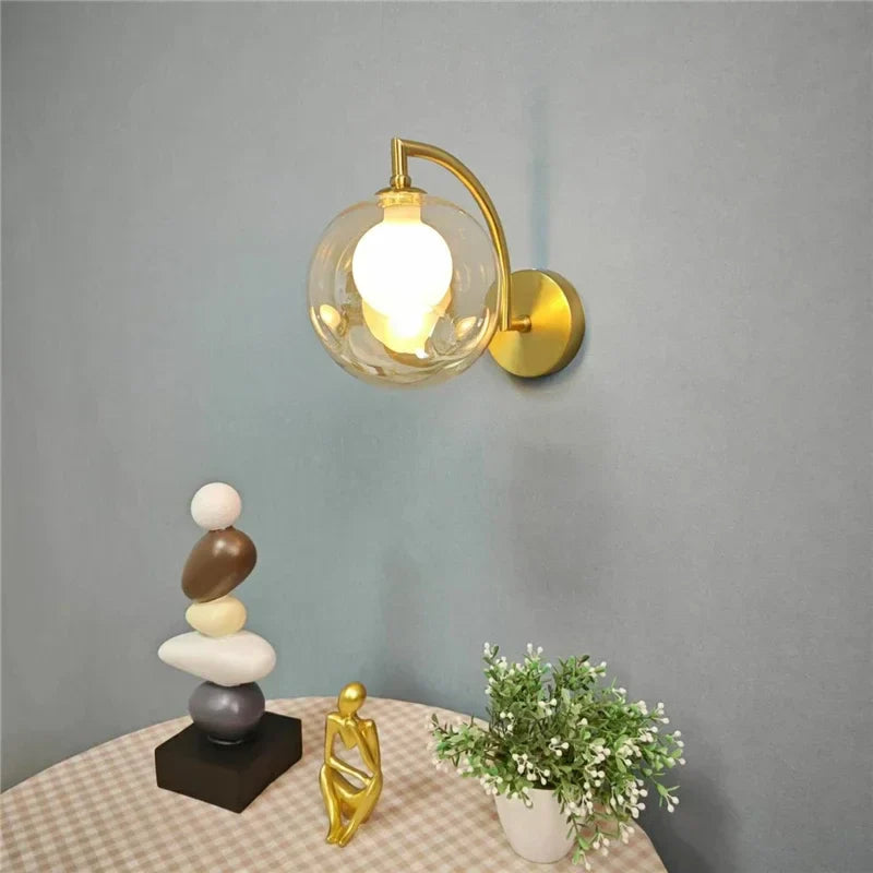 Afralia™ Glass Ball LED Wall Sconce for Living Bedroom Dining Kitchen - Minimalist Design