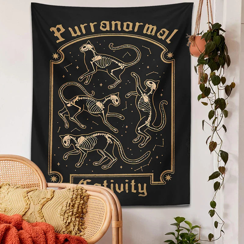 Afralia™ Mysterious Cat Skull Tarot Baphomet Occult Witch Cat Tapestry Wall Hanging