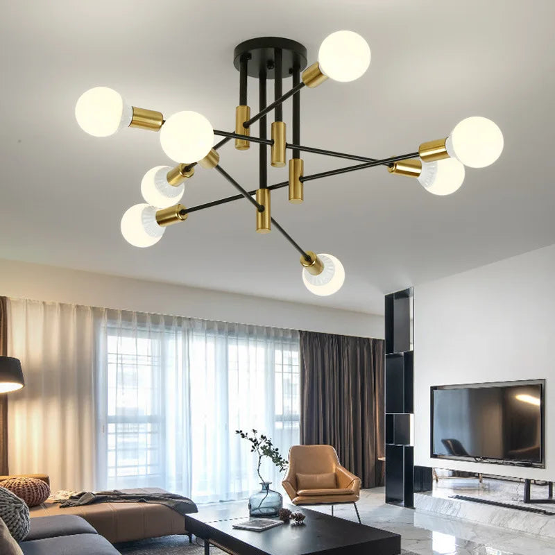 Afralia™ Industrial Sputnik Chandelier Semi Flush Ceiling Light for Kitchen Dining Bedroom