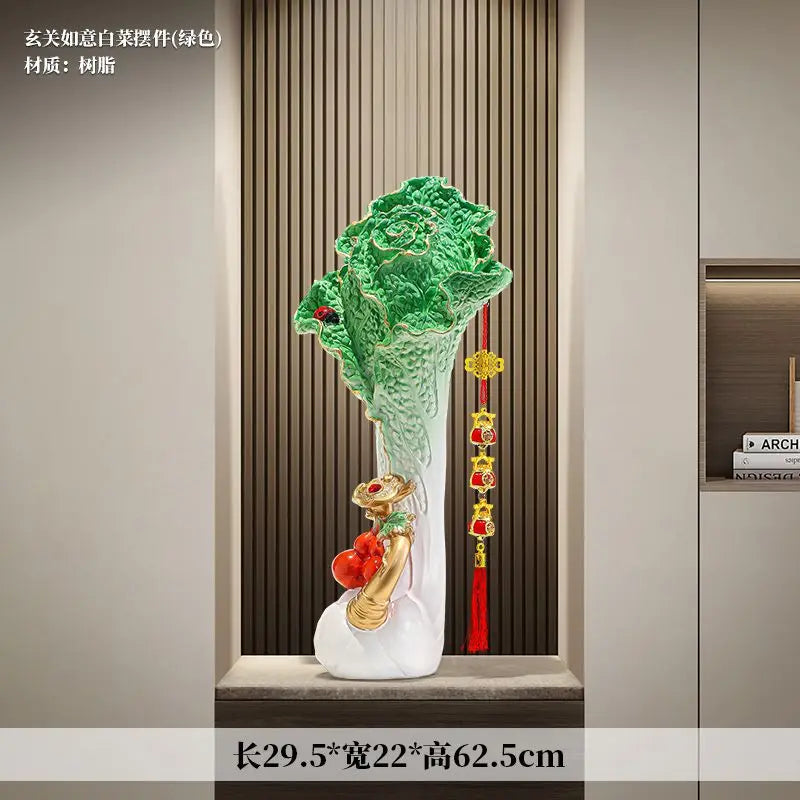 Afralia™ Cabbage Ornament: New Chinese Style Boss Office Decoration for Desktop or Wine Cabinet