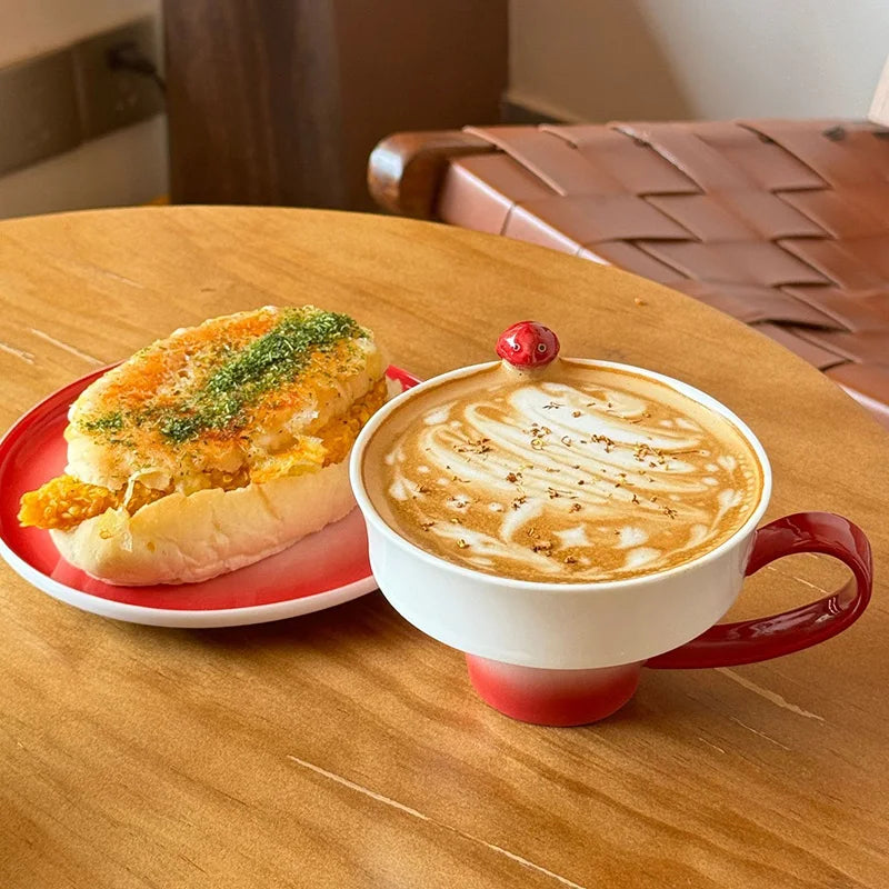 Afralia™ Red/Green Gradient Ceramic Cup & Saucer Set - Dining Table Coffee Mug