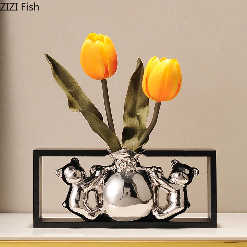 Afralia™ Elegant Square Ceramic Vase with Artificial Flowers for Desk Decoration