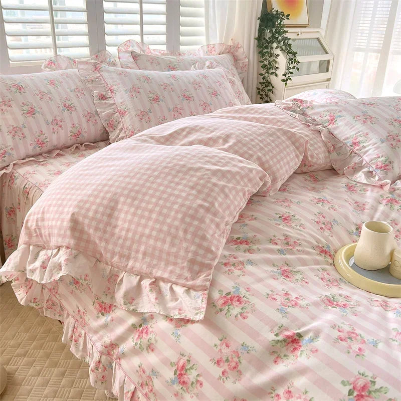 Afralia™ Floral Princess 100% Cotton Duvet Set for Queen Size Bed