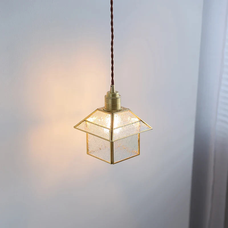 Afralia™ Cube Glass LED Pendant Light: Modern Copper Hanging Lamp for Bedroom, Restaurant, Hallway